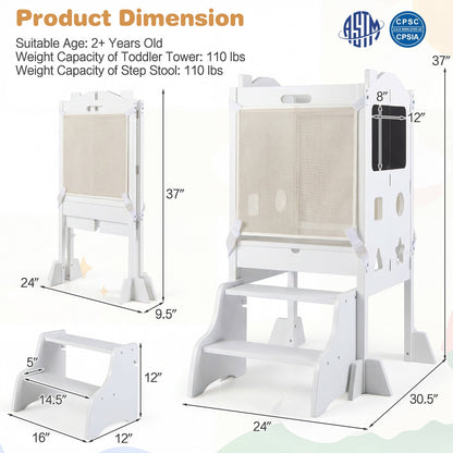Foldable Toddler Step Stool with Chalkboards 2-Step Stool