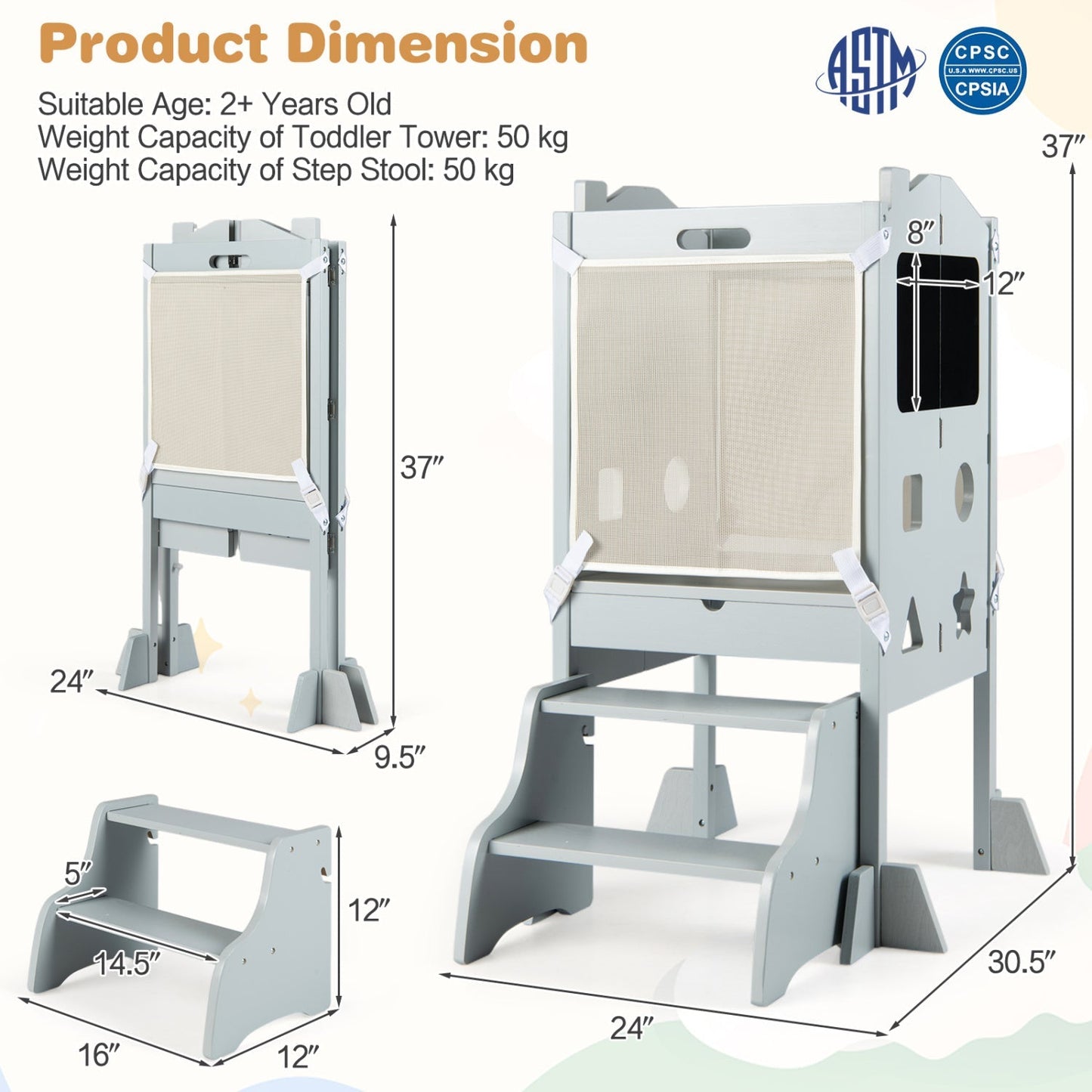 Foldable Toddler Step Stool with Chalkboards 2-Step Stool