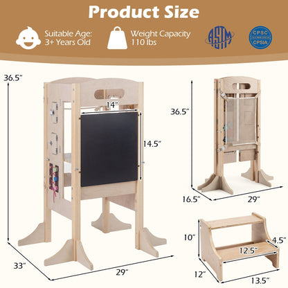 Foldable Toddler Step Stool Wooden Kitchen Standing Tower with 2