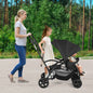 Foldable Twin Tandem Stroller Sit and Stand Double Stroller with Adjustable Handle Bar-Black