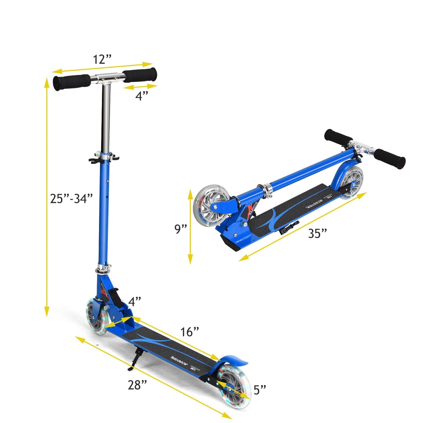 Folding Aluminum Kids Kick Scooter with LED Lights