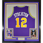 Framed Autographed/Signed John Stockton 35x39 Utah Purple Basketball Jersey Beckett BAS COA