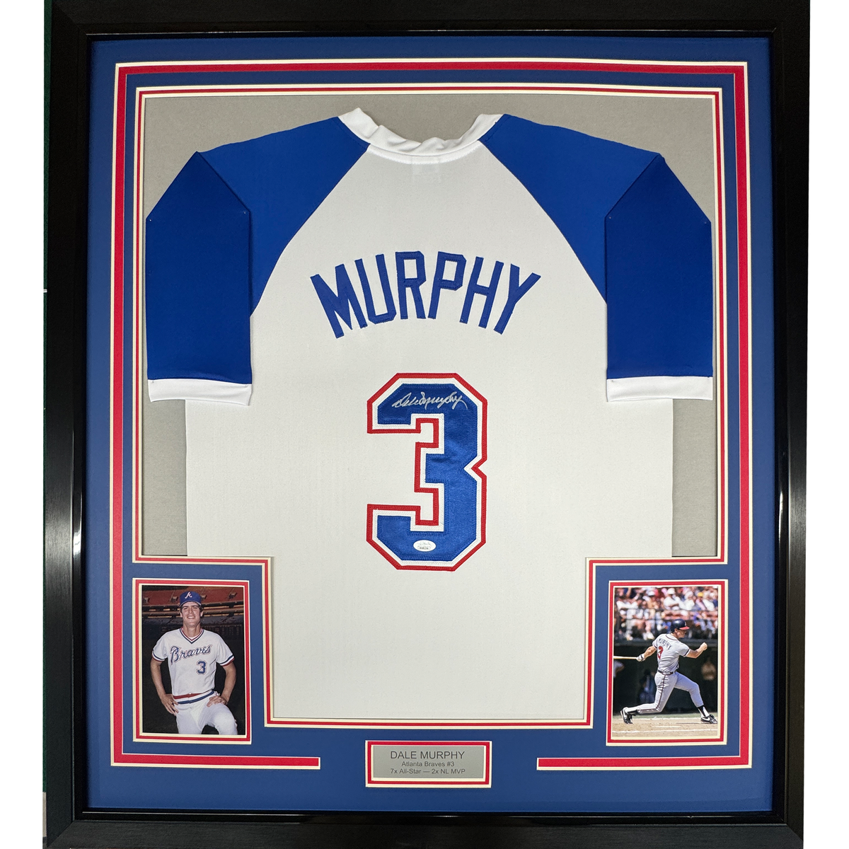 Framed Autographed/Signed Dale Murphy 35x39 Atlanta White Baseball Jersey PSA/DNA COA