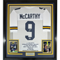 Framed Autographed/Signed J.J. JJ McCarthy 35x39 Michigan White College Stat Football Jersey Beckett BAS COA