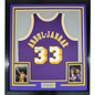 Framed Autographed/Signed Kareem Abdul-Jabbar 35x39 Los Angeles Lakers Mitchell & Ness Purple Basketball Jersey Fanatics COA