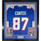 Framed Autographed/Signed Ben Coates 35x39 New England Blue Football Jersey Beckett BAS COA