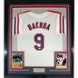 Framed Autographed/Signed Carlos Baerga 35x39 Cleveland White Baseball Jersey Beckett BAS COA