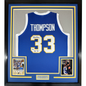 Framed Autographed/Signed David Thompson 35x39 HOF 96 Denver Blue Retro Rainbow Basketball Jersey Beckett BAS COA
