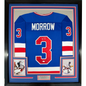 Framed Autographed/Signed Ken Morrow 35x39 Blue 1980 Miracle On Ice United States Hockey Jersey JSA COA