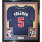 Framed Autographed/Signed Freddie Freeman 35x39 Atlanta Blue Baseball Jersey Lojo Exclusive COA