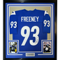 Framed Autographed/Signed Dwight Freeney 35x39 Indianapolis Blue Football Jersey JSA COA