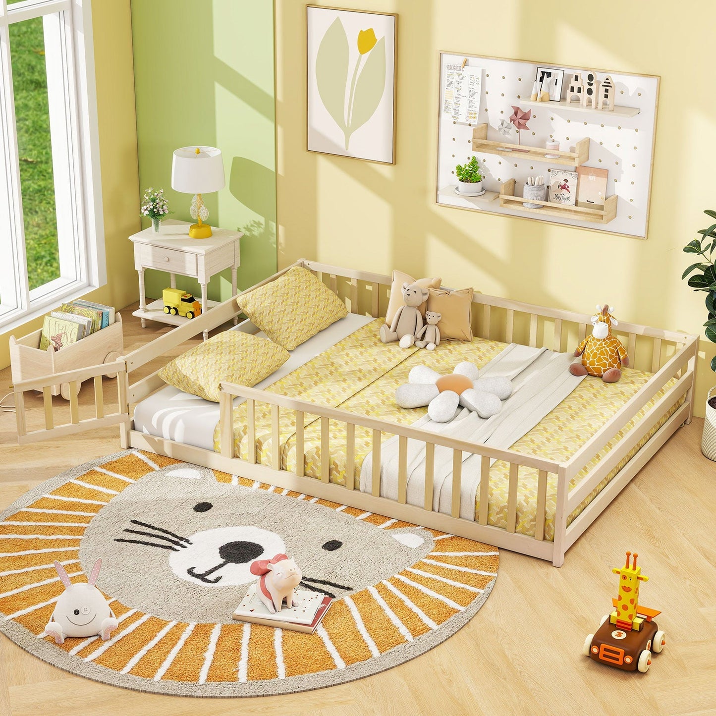 Full Size Floor Bed with Full Length Safety Guardrails