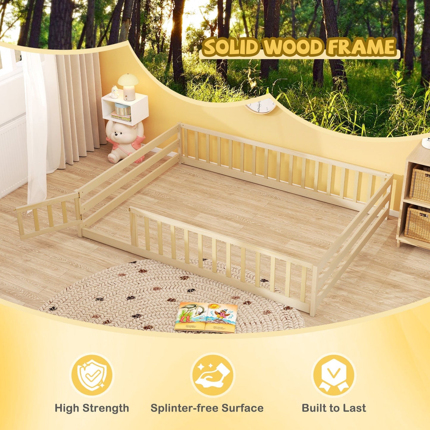 Full Size Floor Bed with Full Length Safety Guardrails