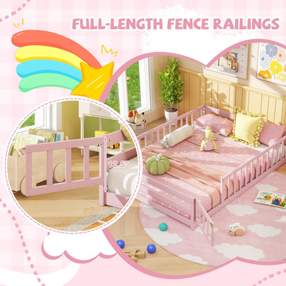 Full Size Floor Bed with Full Length Safety Guardrails