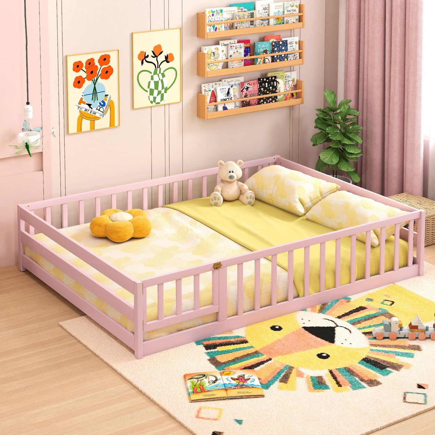 Full Size Floor Bed with Full Length Safety Guardrails