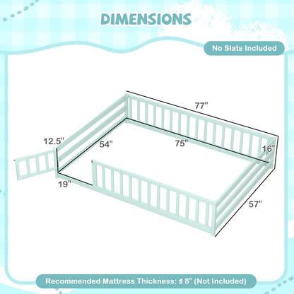 Full Size Floor Bed with Full Length Safety Guardrails