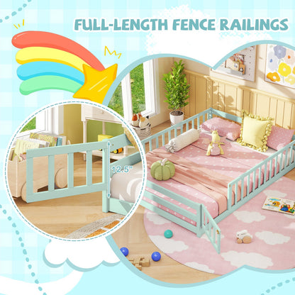 Full Size Floor Bed with Full Length Safety Guardrails