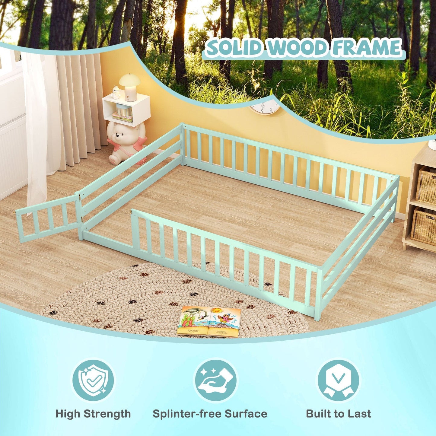 Full Size Floor Bed with Full Length Safety Guardrails
