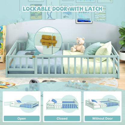 Full Size Floor Bed with Full Length Safety Guardrails