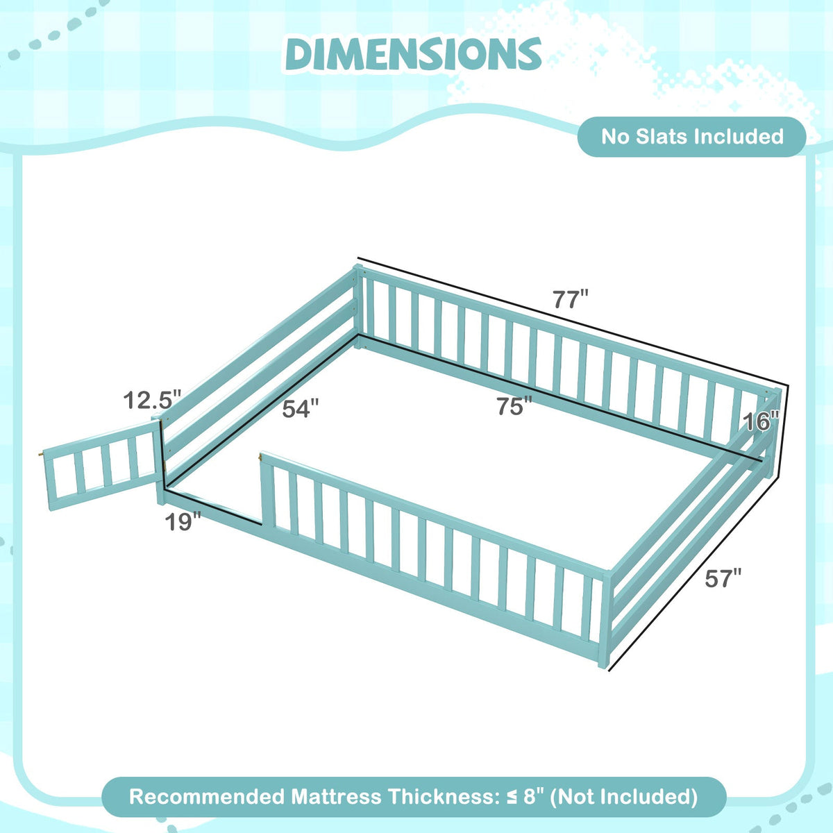 Full Size Floor Bed with Full Length Safety Guardrails