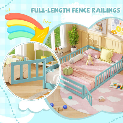 Full Size Floor Bed with Full Length Safety Guardrails