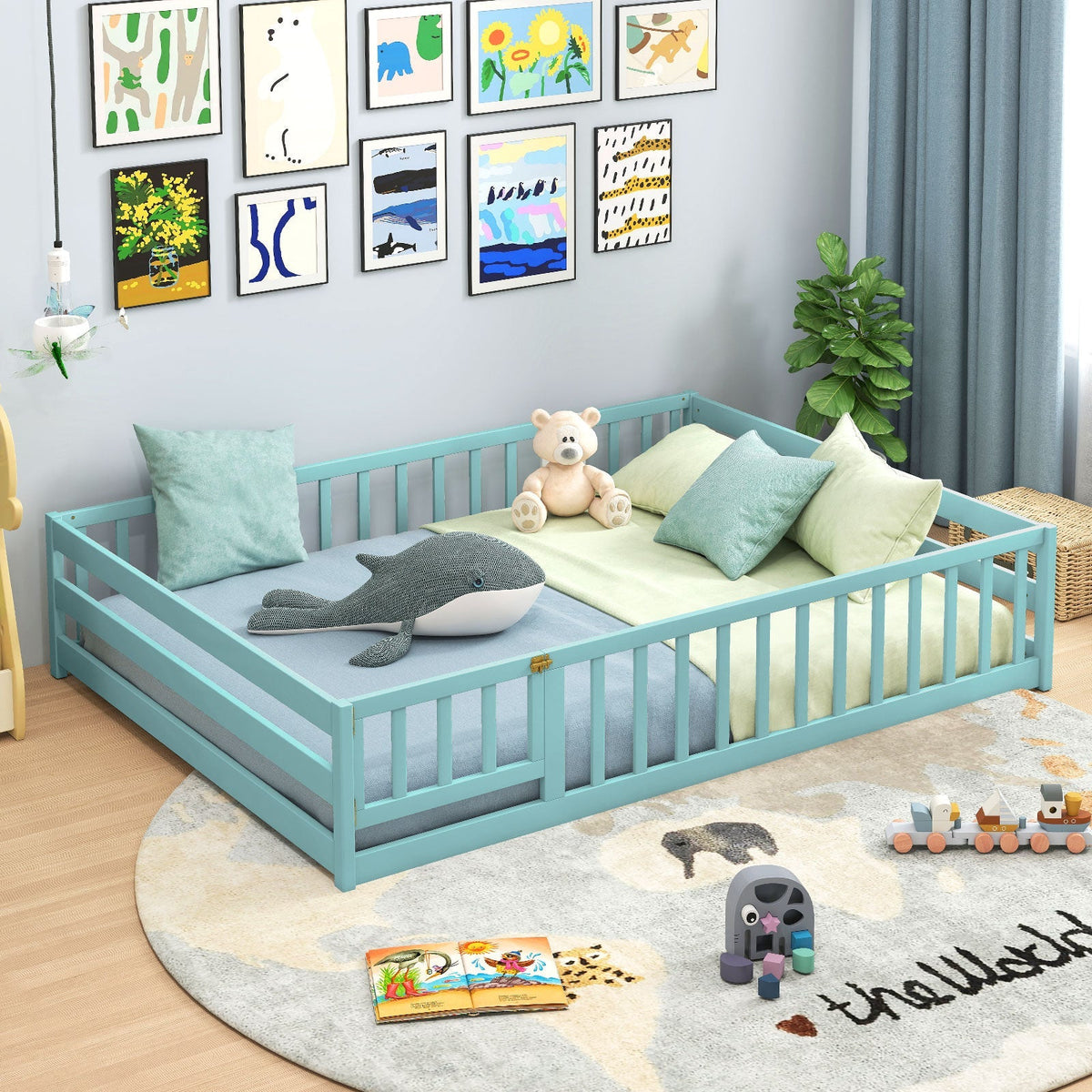 Full Size Floor Bed with Full Length Safety Guardrails