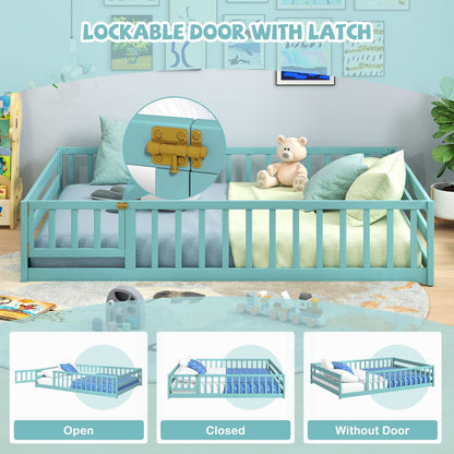 Full Size Floor Bed with Full Length Safety Guardrails