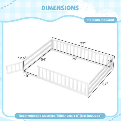 Full Size Floor Bed with Full Length Safety Guardrails