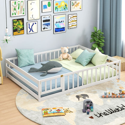 Full Size Floor Bed with Full Length Safety Guardrails