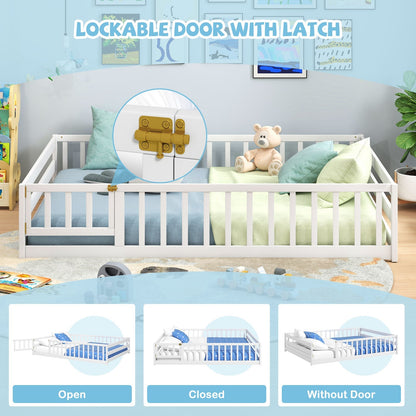 Full Size Floor Bed with Full Length Safety Guardrails