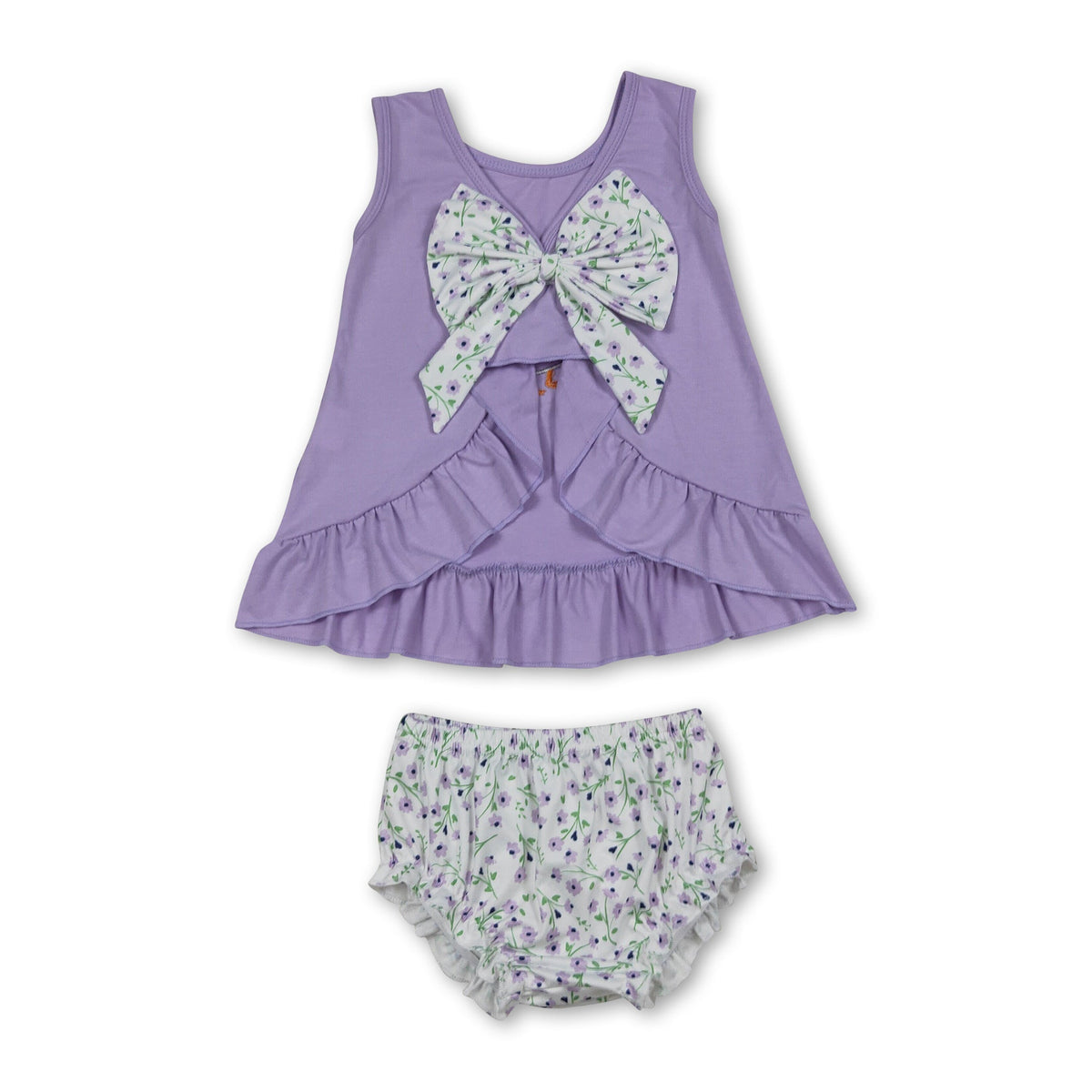 Lavender floral bow goose top bummies baby girls set