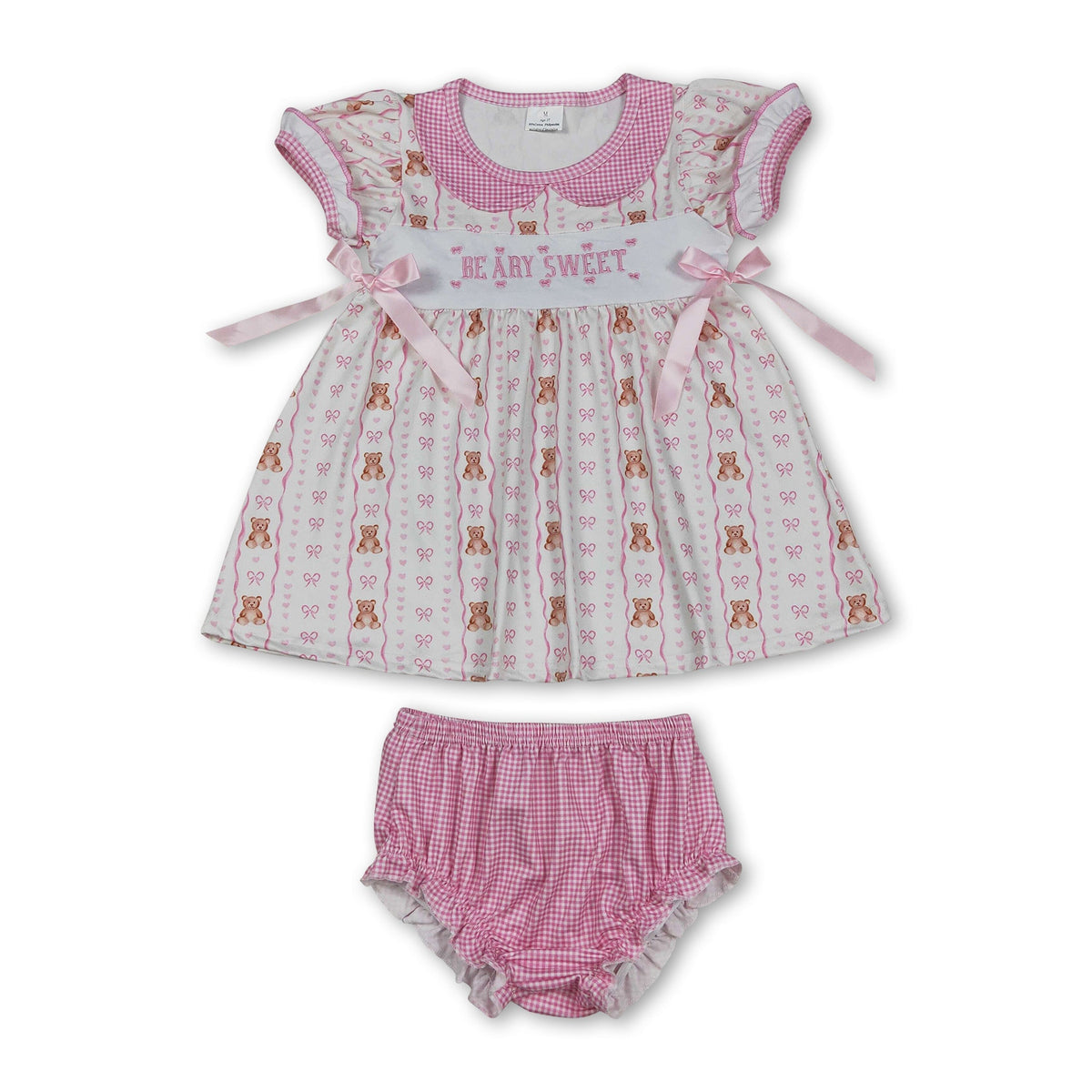 Sleeveless bear bow sweet baby girls  bummies set