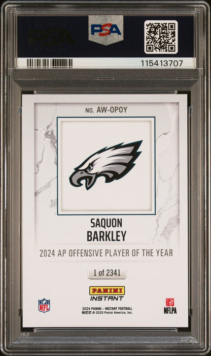 Graded 2024 Panini Instant NFL Saquon Barkley #OPOY Award Winners Football Card PSA 10 Gem Mint