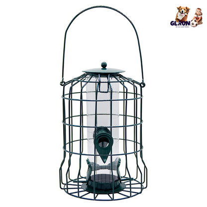 Outdoor Wild Bird Feeder Squirrel-Proof Chew-Proof Metal Hanging Seed Feeder with 4 Feeding Ports for Small Songbirds