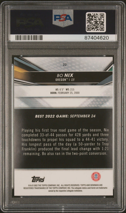 Graded 2022 Topps Bowmans Best University Bo Nix #22 Rookie RC Football Card PSA 10 Gem Mint