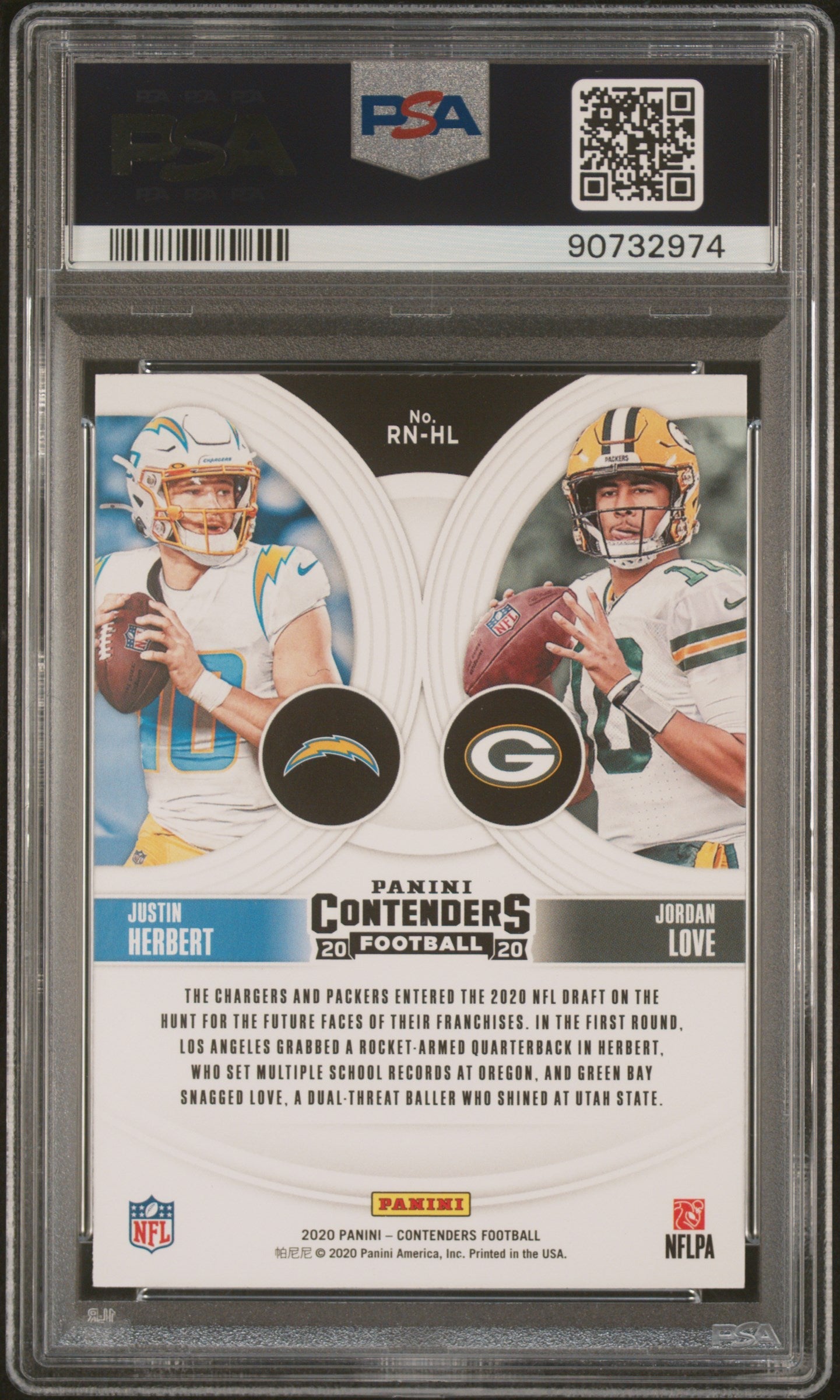 Graded 2020 Panini Contenders Justin Herbert/Jordan Love #RNHL Round Numbers Rookie RC Football Card PSA 10 Gem Mint