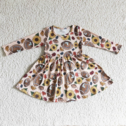 Football sunflower long sleeves baby girls team dress