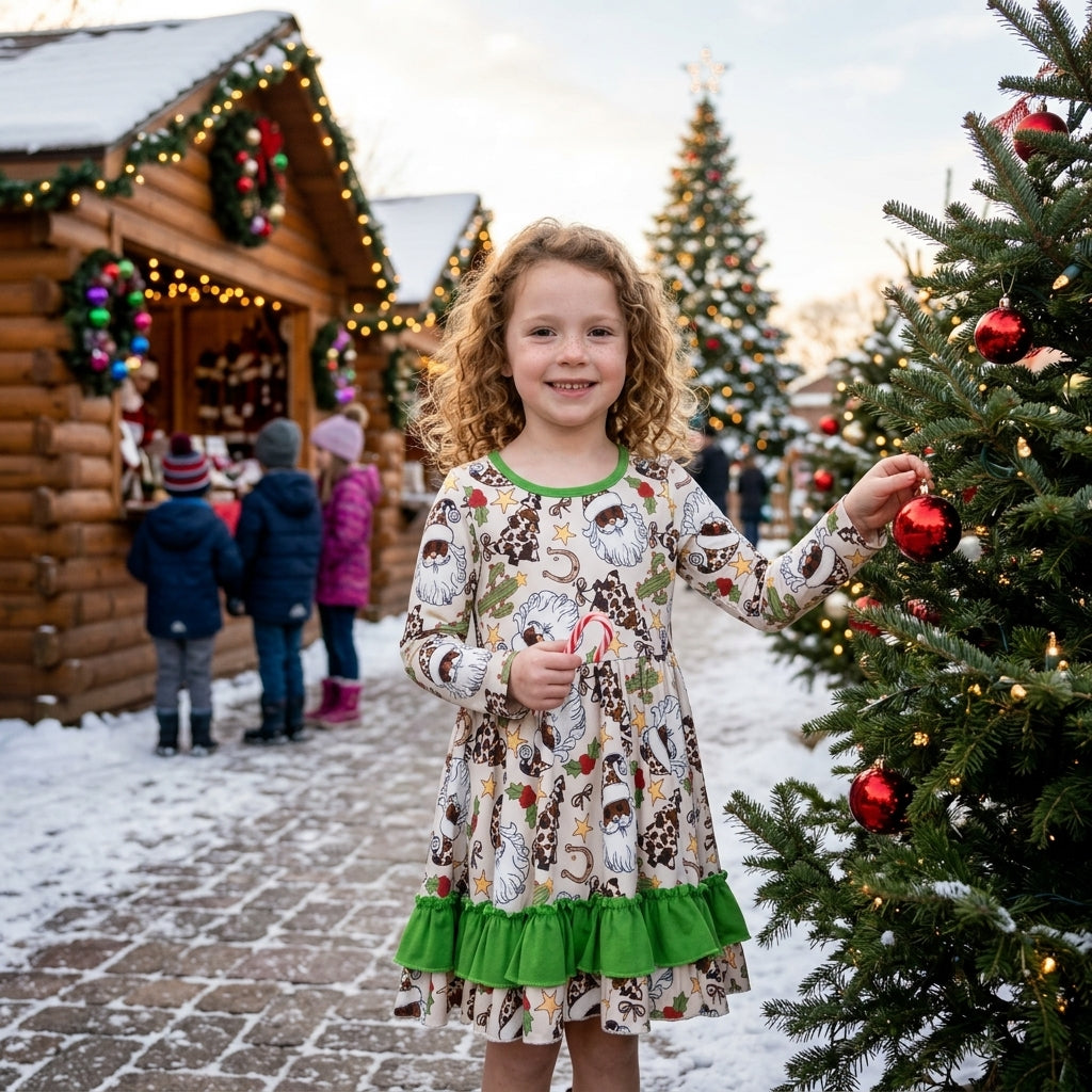 Cow Christmas tress santa western girls Christmas dresses