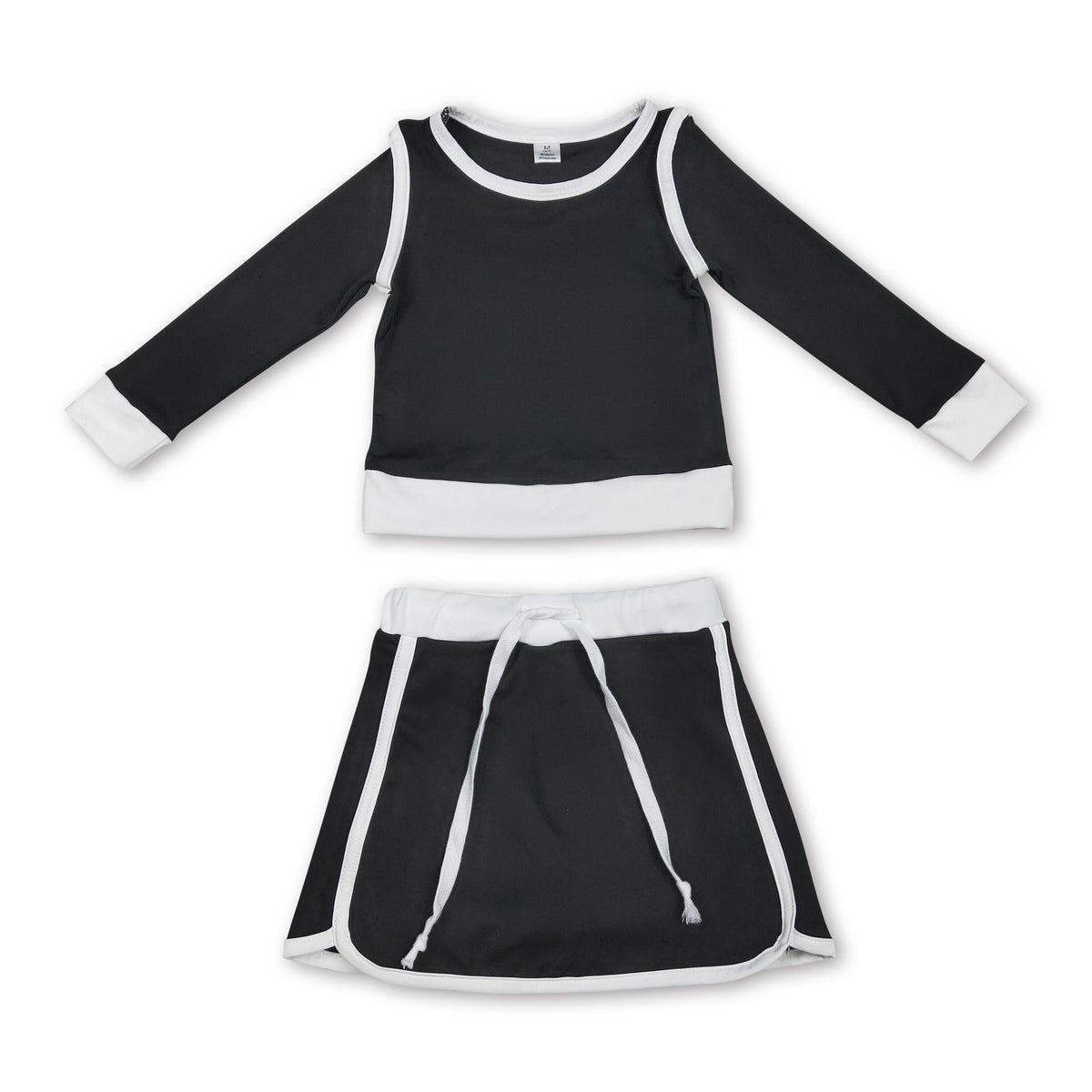 Long sleeves black top skirt kids girls active yoga  outfits