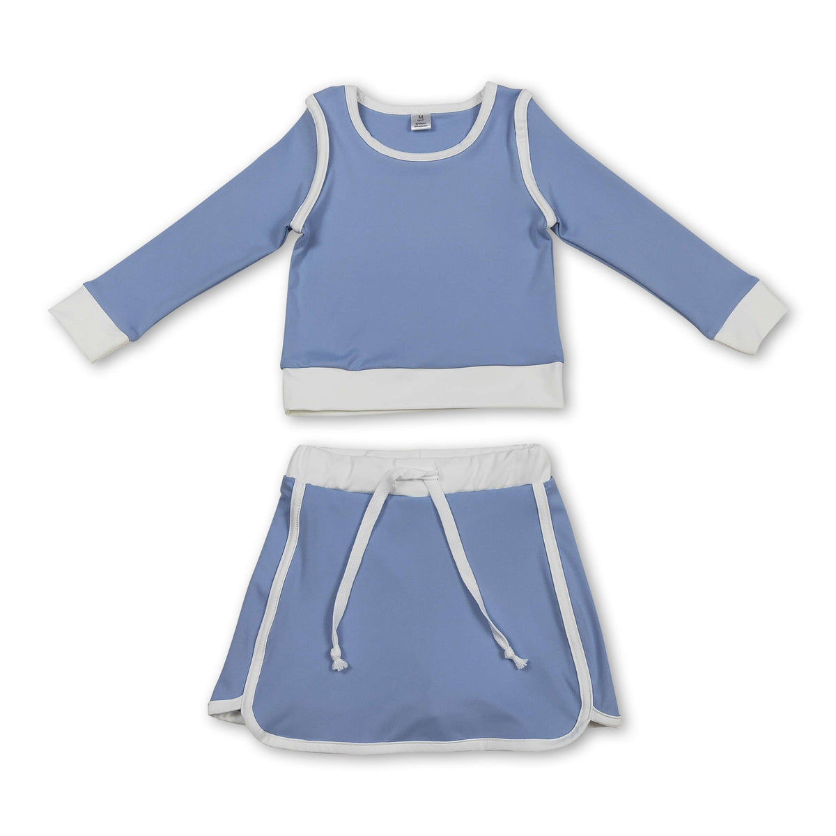 Long sleeves light blue top skirt kids girls active yoga outfits