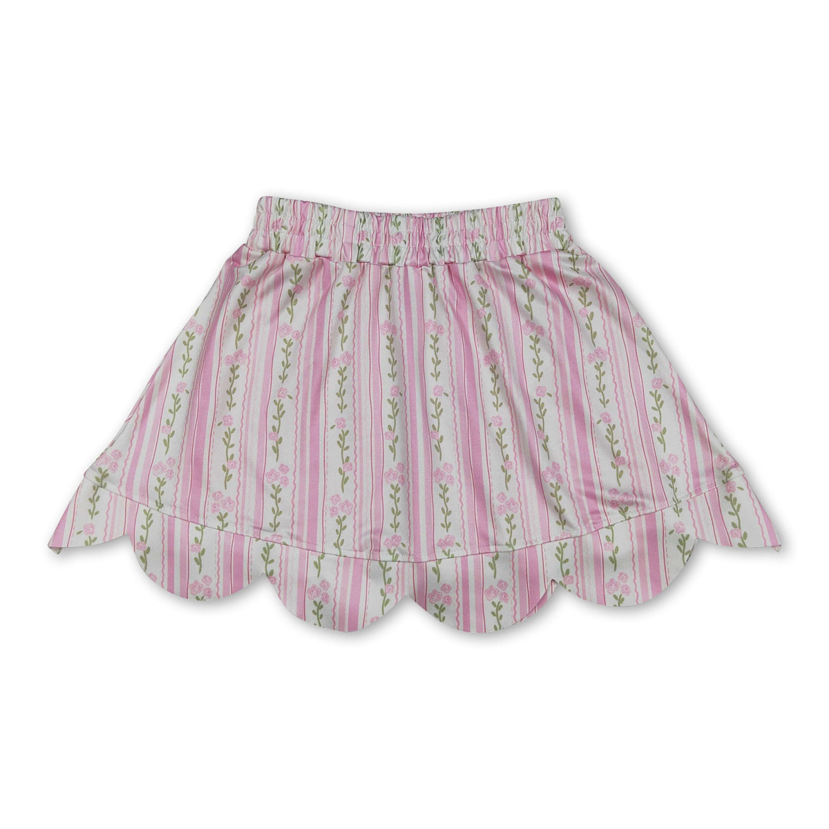 Pink floral elastic waist scallop kids girls skirts