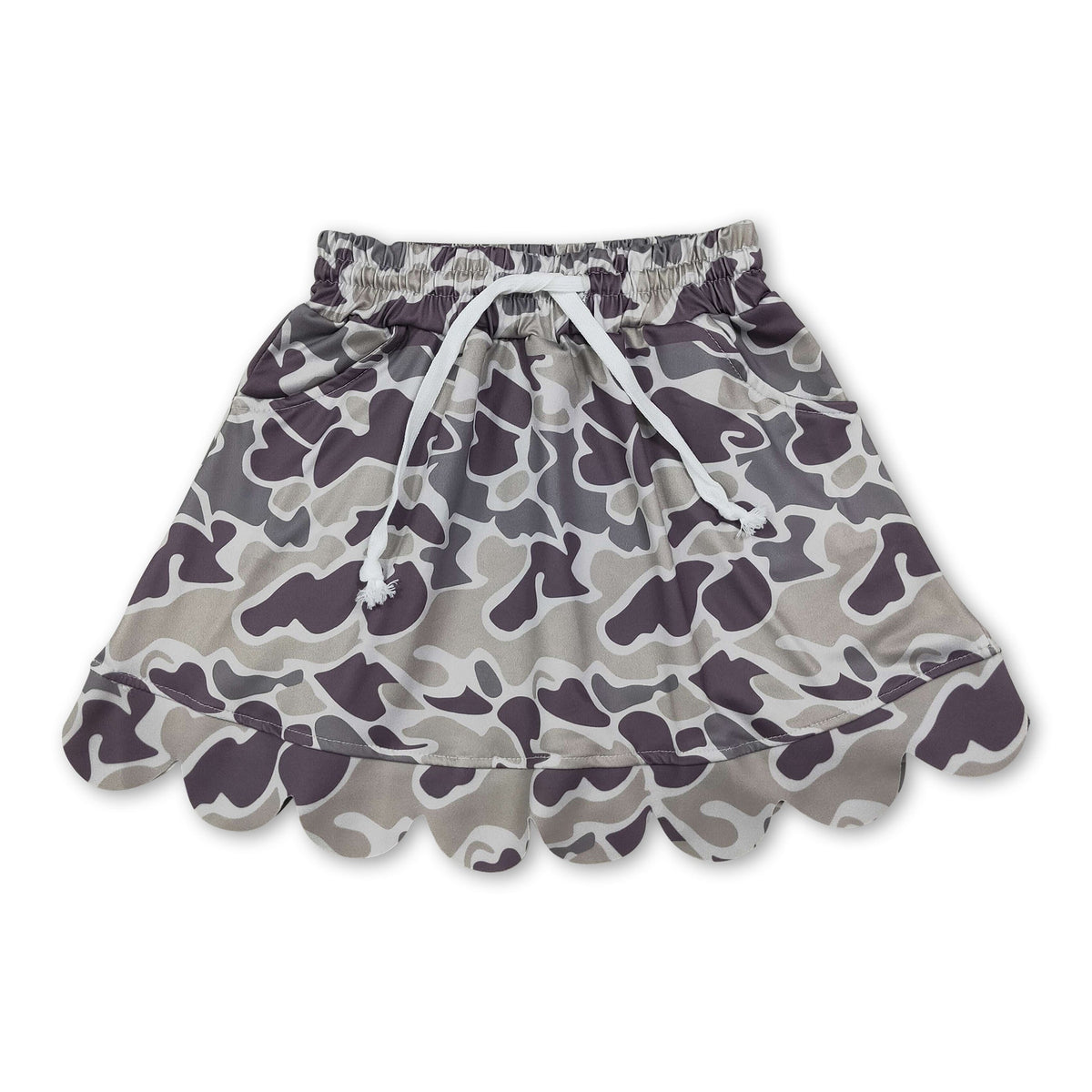 Camo pocket scallop hunting kids girls skirt