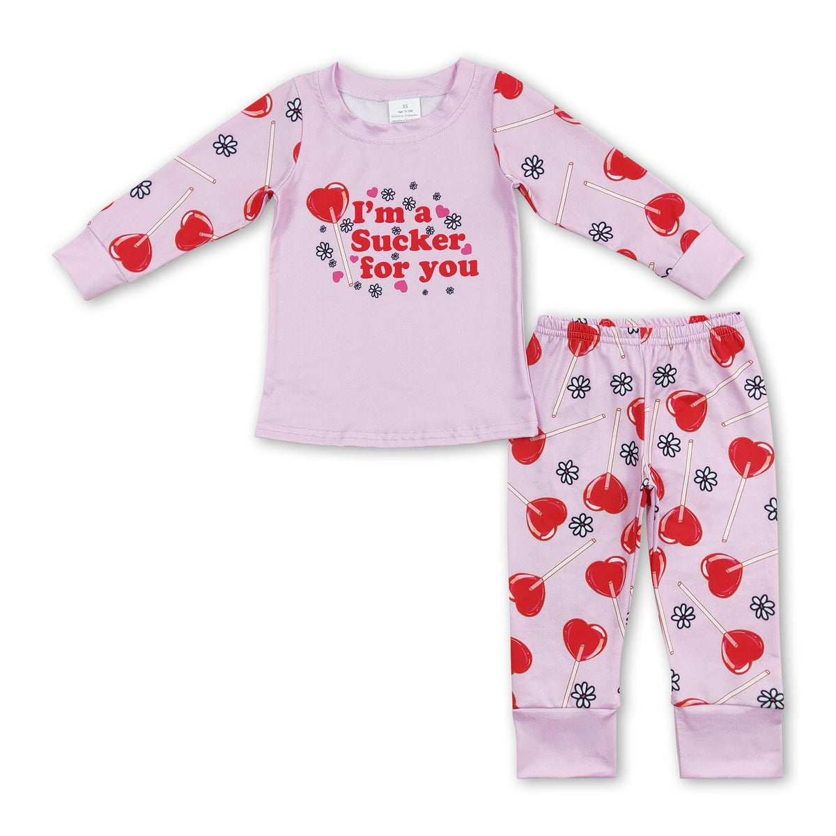Heart lollipop pink kids girls valentine's pajamas