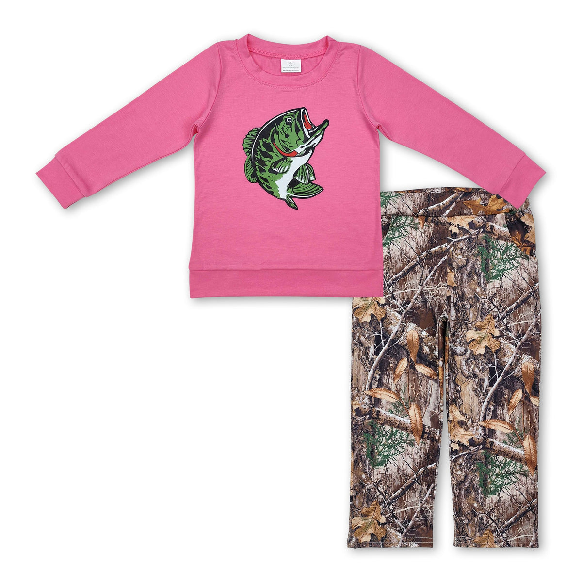 Hot pink fishing long sleeves top camo pants girls clothes