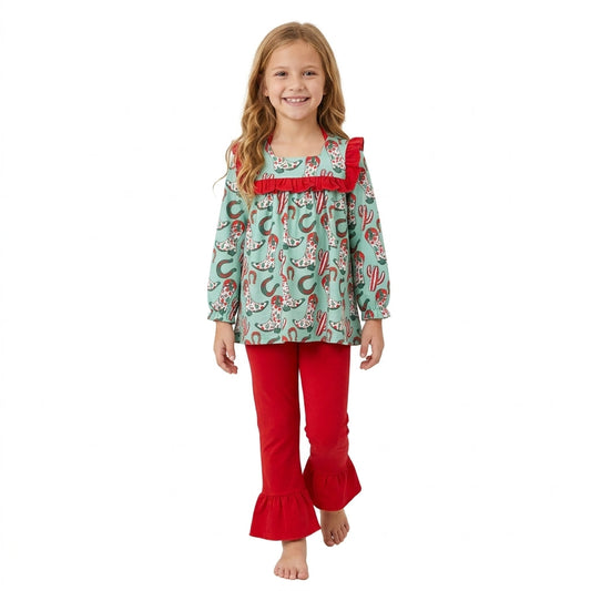 Christmas boots cactus tunic pants western girls clothes