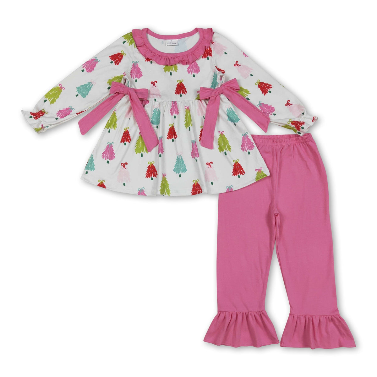Colorful Christmas tree tunic pants toddler girls clothes