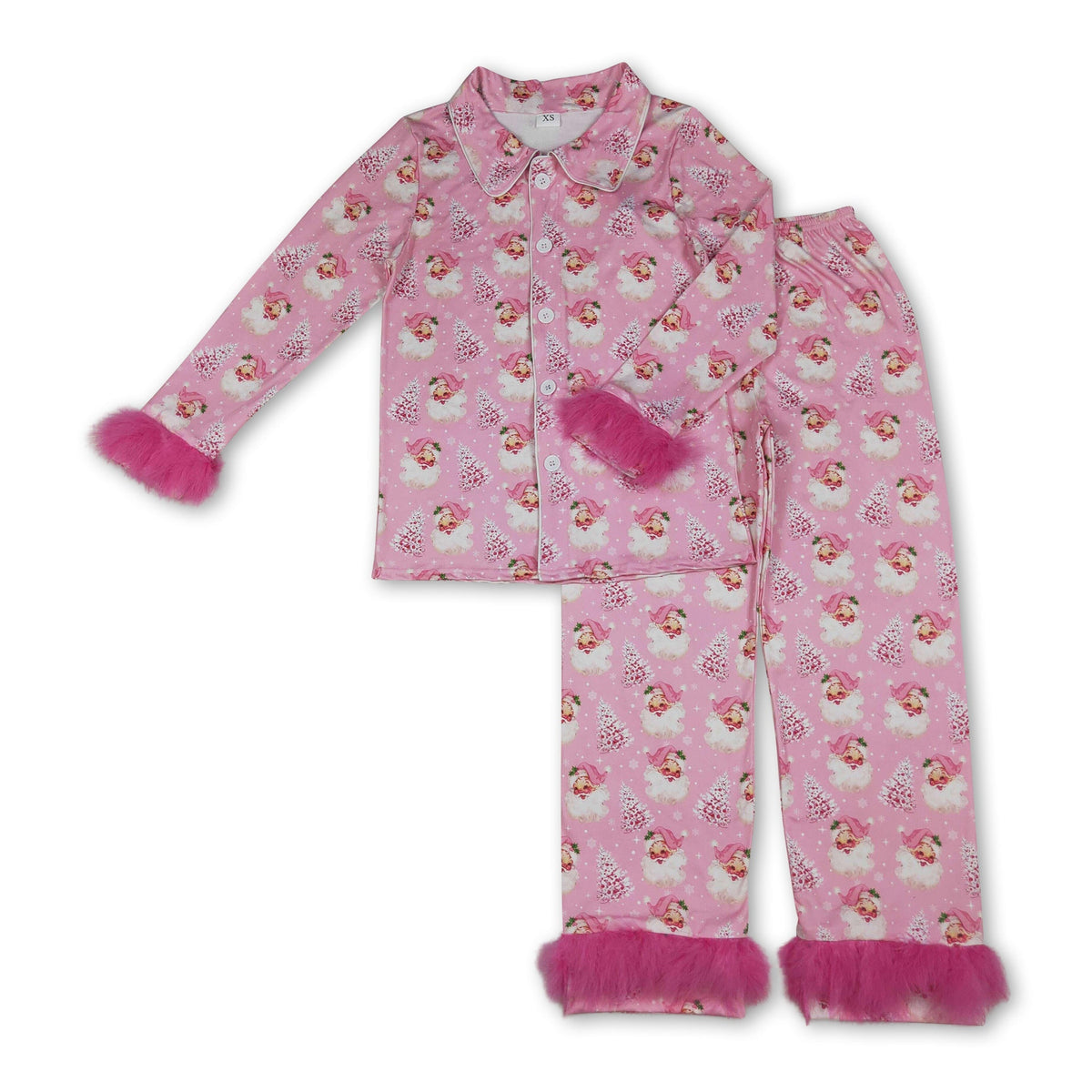 Christmas tree santa fur adult women button down pajamas