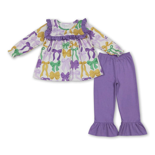 Purple green yellow bows girls Mardi Gras clothing