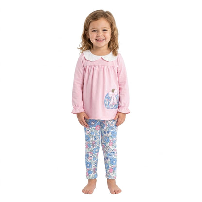 Floral pumpkin bow embroidery tunic leggings girls fall outfits