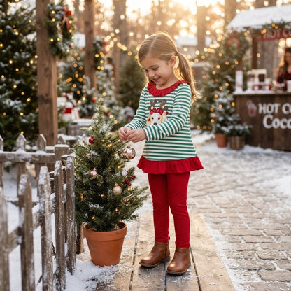 Dog Christmas lighting embroidery stripe girls Christmas set